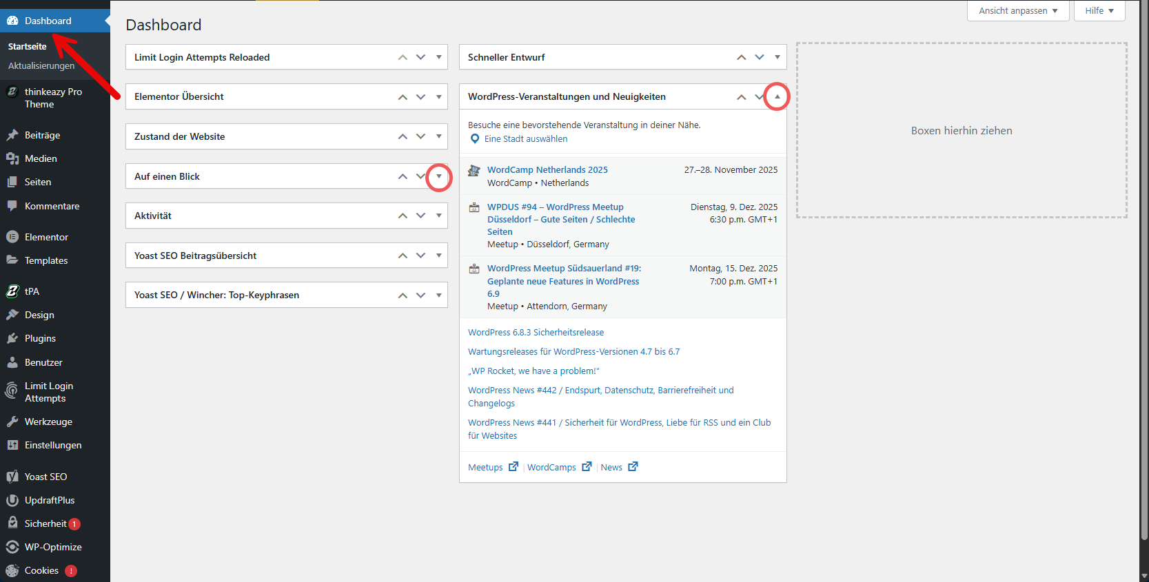 wordpress dashboard startseite