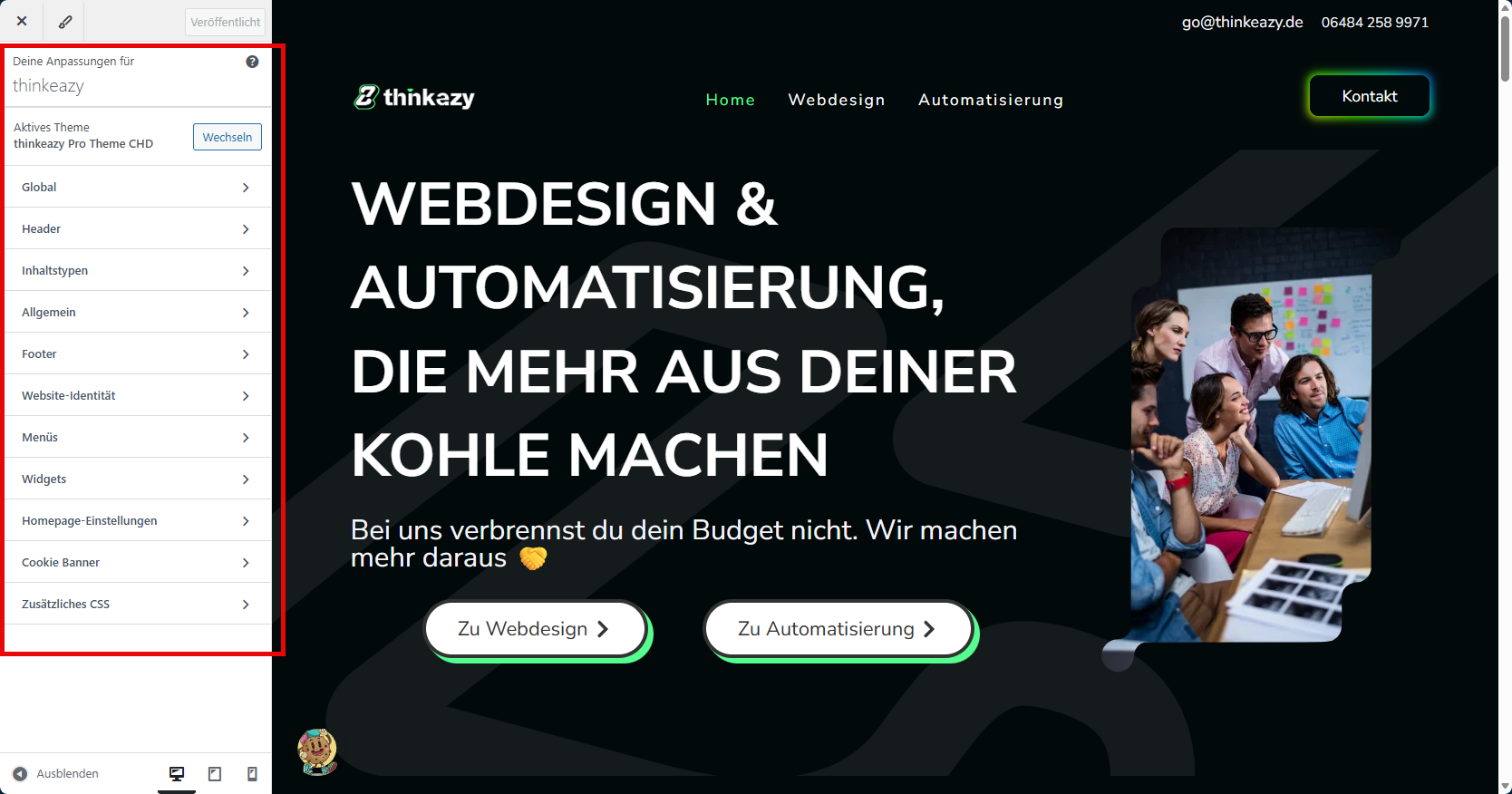 wordpress customizer einstellungen