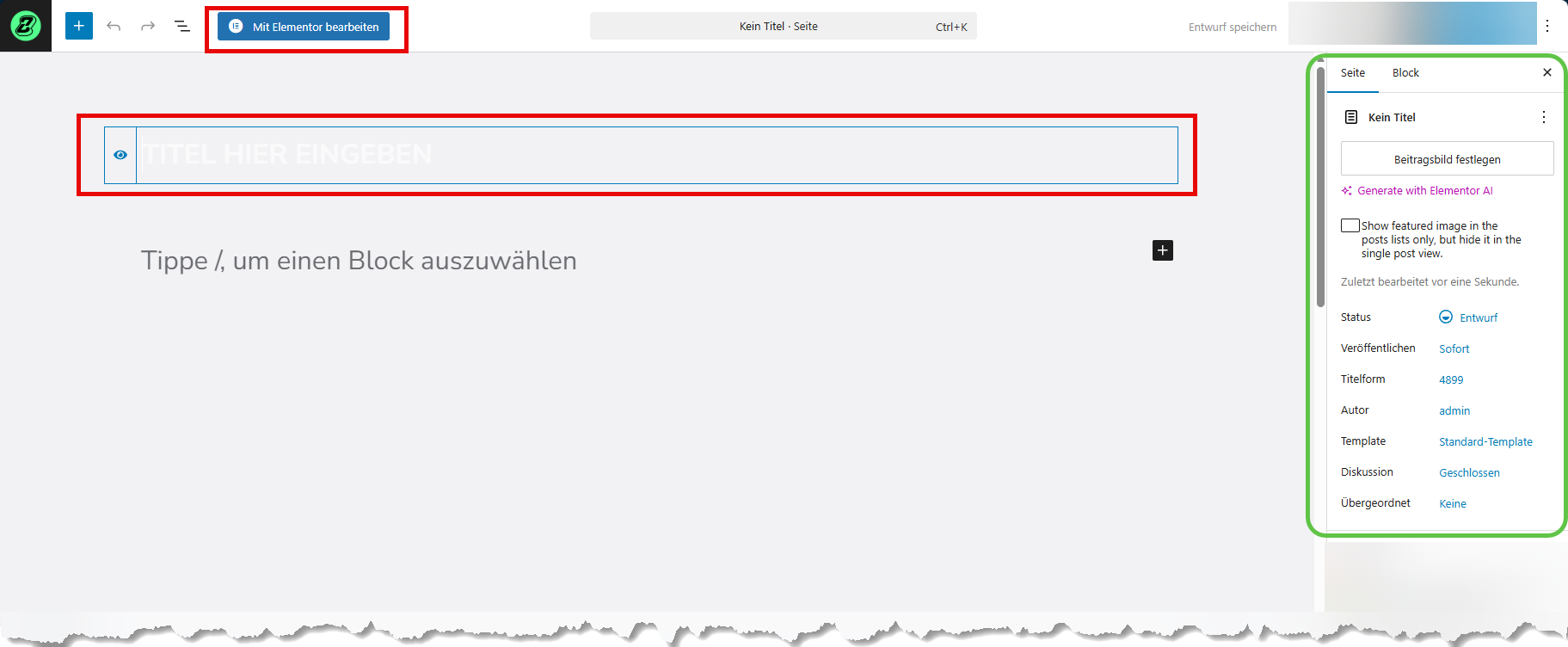 wordpress neue seite in der seitenuebersicht erstellen