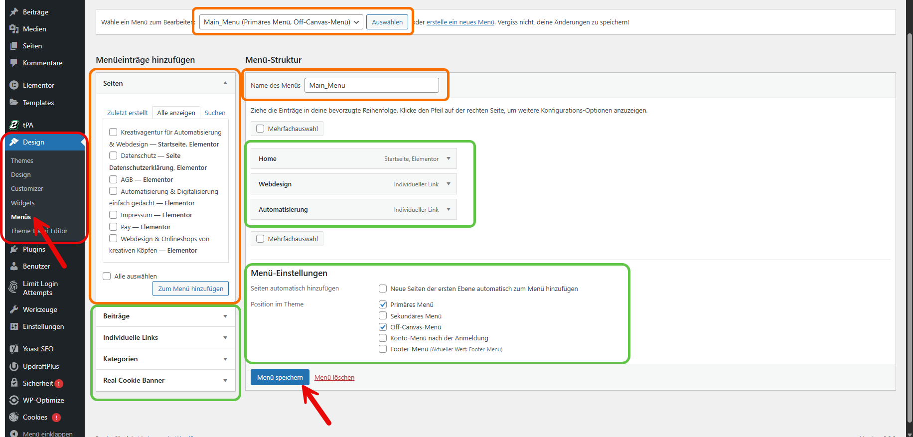 WordPress Menu unter Design erstellen oder anpassen