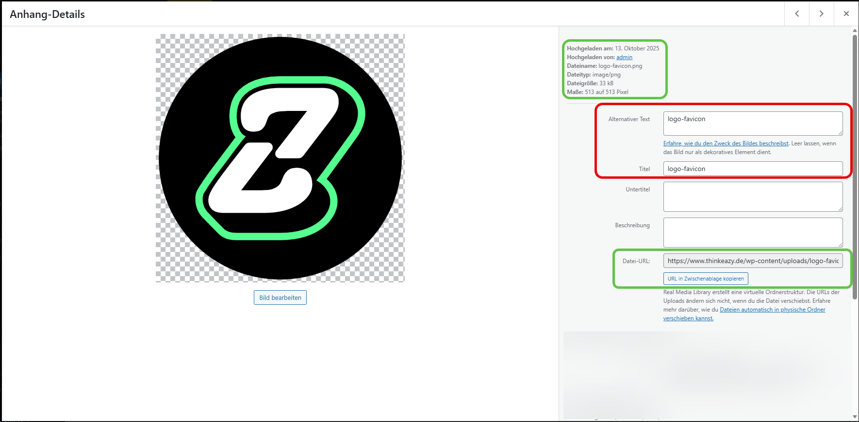 WordPress Medieninformationen einsehen und bearbeiten